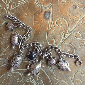 Vintage Sterling Silver Turtle Charm Bracelet